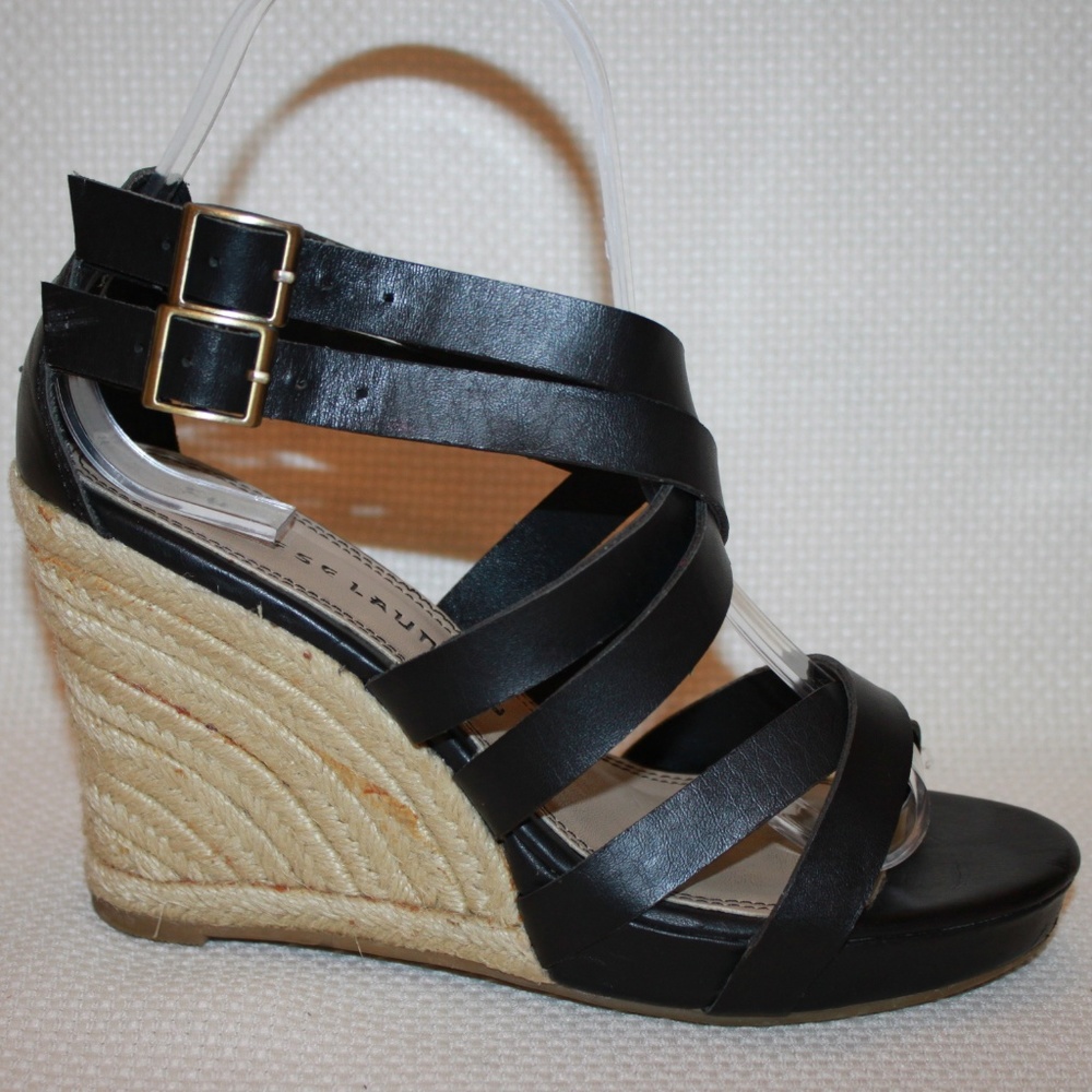 Chinese Laundry black strap rope wedges size 6